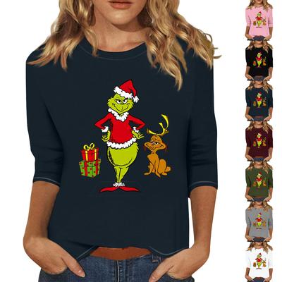 3/4 рукава топы для женщин футболка повседневные рождественские принты топы футболка круглый вырез пуловер блузка