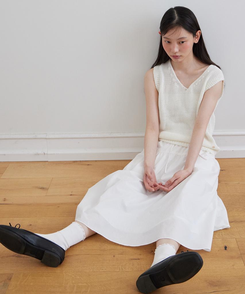 Step Around Pleated Banding Wide Skirt_White