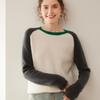 2025 Autumn/Winter Women's Color Block Cashmere Round Neck Loose Knit Sweater