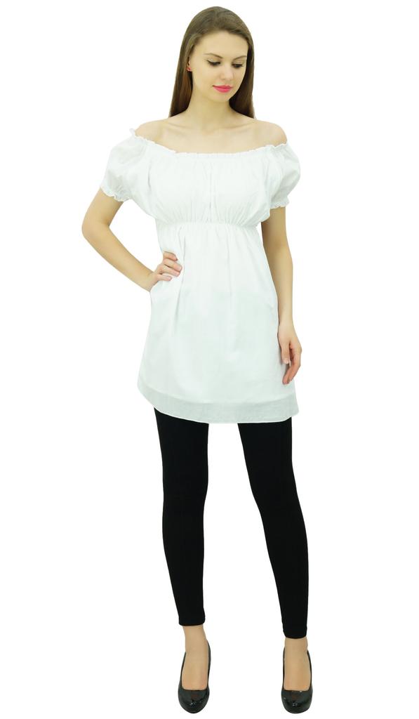 Bimba Женские топы с открытыми плечами и пышными рукавами, блузка с эластичной талией, хлопок