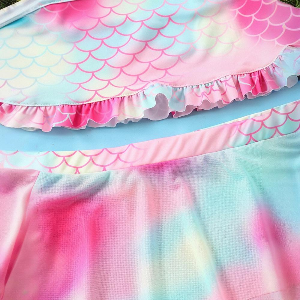 Купальник-русалка для девочек, 3 предмета, купальные костюмы, симпатичные, быстросохнущие, бикини, танкини, комплекты с накидками, пляжная юбка для 7-14 лет