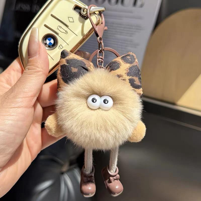 Cute Faux Rex Rabbit Fur Little Coal Ball Bag Charm, Exquisite Cartoon Doll Pendant, Schoolbag & Car Keychain Accessory