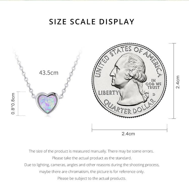 WOSTU Real 925 Sterling Silver Simple Style Shining Opal Heart Pendant Choker Necklace For Women Jewelry Gift