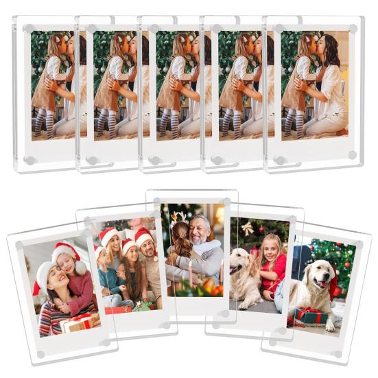 5/10/15Pcs 3-Inch Magnetic Photo Frame Double-Sided Refrigerator Transparent Acrylic Instant Film Holder Picture Display Frame Decoration