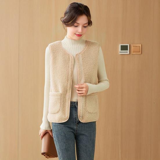 Пушистый флисовый жилет шерпа для женщин Теплая куртка без рукавов Уютная жилетка на молнии с карманами Осенне-зимняя верхняя одежда