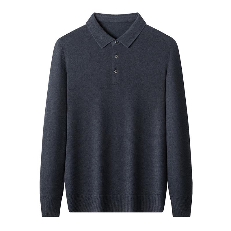 Men's Pure Wool Lapel Sweater: New Style Solid Color Casual Knit Pullover
