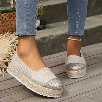 Женские эспадрильи, прогулочные туфли без шнуровки с блестками, повседневные кроссовки на платформе на толстой подошве для музыкального фестиваля