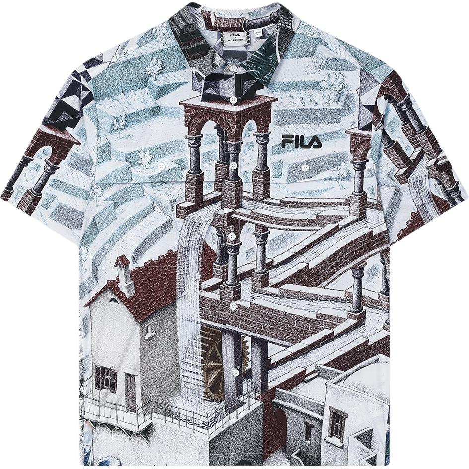 New FILA x M.C.ESCHER Shirt Men's All Over Print F11M538403FZA
