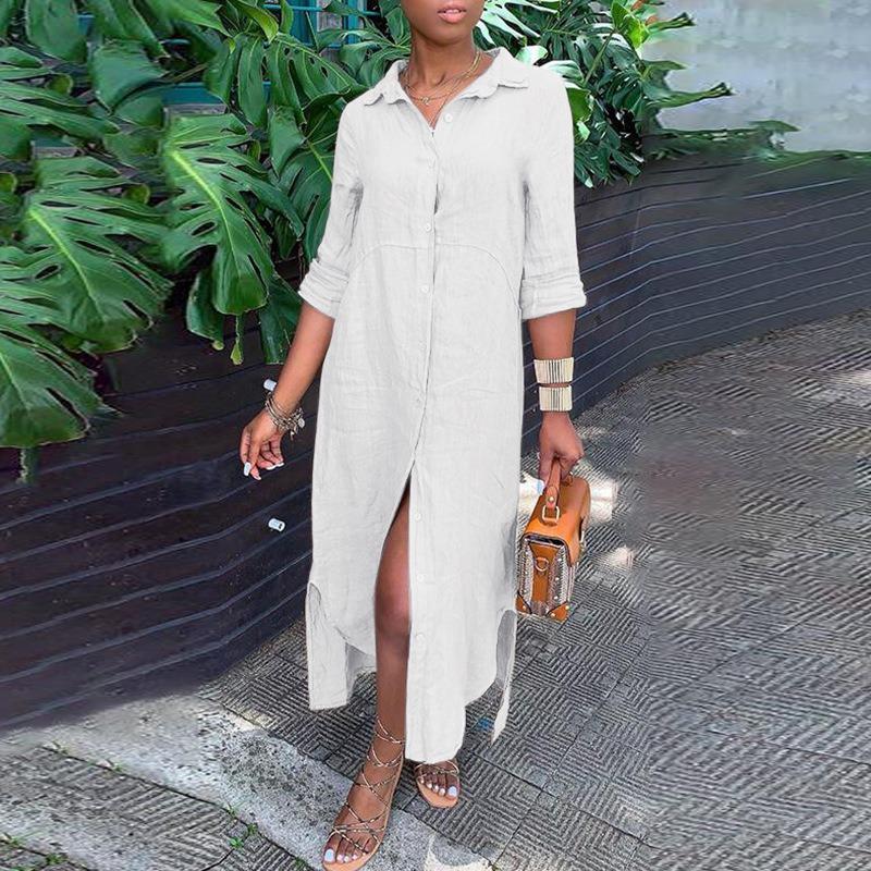 Длинное платье с блузкой и воротником-пуговицей