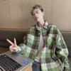 Куртка унисекс в ретро-зеленую клетку — весна и осень 2023 г., свободный крой, длинные рукава, не требует глажки