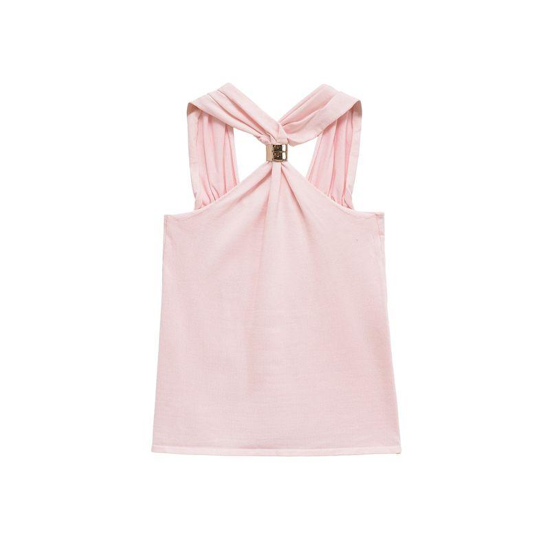 Kaslead New Arrival Women's Fashion Style Gold Inlaid Wide Shoulder Strap Hanging Collar Knitting Tops 4938116