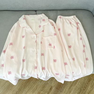 Милая модная пижама в стиле Харадзюку с отворотом на шее и пуговицами, женская пижама с галстуком-бабочкой, новая весенняя повседневная пижама из двух предметов