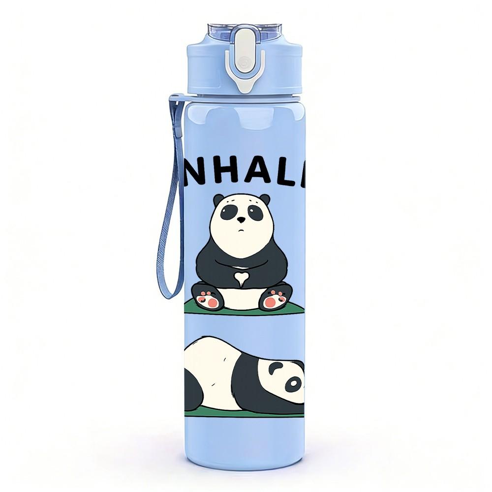 1PC Inhale Exhale Panda Print 750ml Color Plastic Sports Water Bottle Leakproof Flip Straw Lid Suitable for Sports Office Home Use