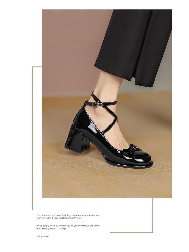 Черные туфли Мэри Джейн в стиле ретро на высоком каблуке с перекрестными ремешками для женщин - весна 2022 г.