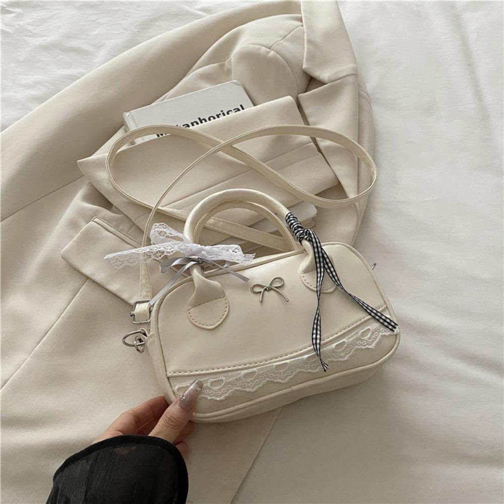 Bow Boston Handbag Lace Ribbon Small Square Bag Pea Bag Crossbody Bowling Bag Party