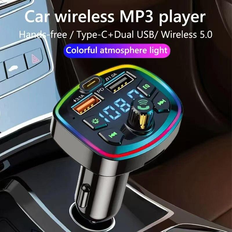 Автомобильное зарядное устройство FM-трансмиттер Bluetooth5.0 Hands Free True 3.1A Двойной USB-порт PD Быстрая зарядка MP3 Музыка TF-карта U-диск AUX-плеер