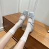 Версия из овчины Французские элегантные туфли Мэри Джейн с круглым носком на плоской подошве летние сладкие с бантом и словом с мелким вырезом женские