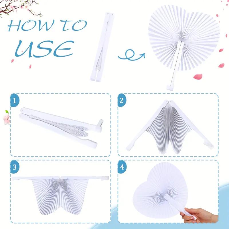 WTEMPO White Heart-Shaped Folding Paper Fans Elegant Handheld Accordion Fans for Wedding Birthday Anniversaries Party Decorations Wedding Decorations