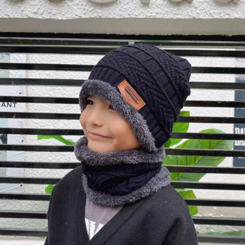 New Winter Knitted Hat Children Plus Velvet Warm Scarf One-piece Cap Thickened Wool Cap Girls Ear Protection Kids Cold-proof Hat