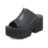 Fashion Big Size 43 Open Head Block Heel Chunky Platform Slippers Women Summer Shoes Mules Slingback Muffin Bottom Black Leather