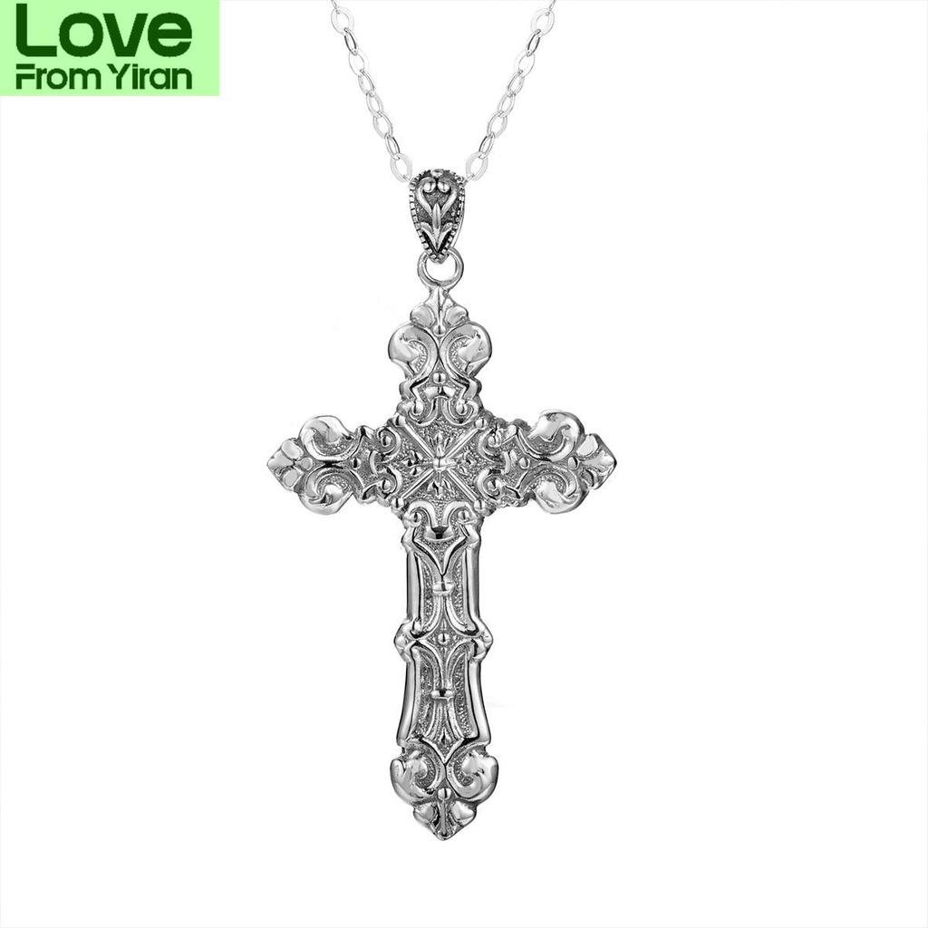 Классический крест мужской кулон ожерелье подлинный 925 стерлингового серебра чокер капля женский винтажный дворец барокко узор кулон ювелирные изделия