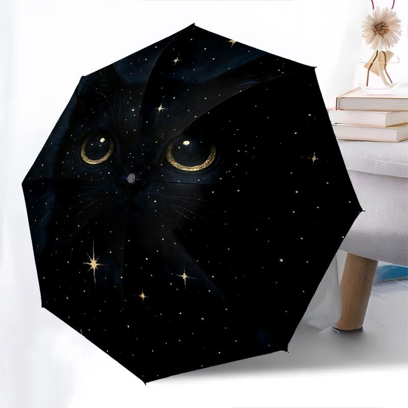 Celestial Cat,Starry Night Automatic Folding Umbrella Compact 8 rib Design,Unique Style,Suitable for Everyday Outdoor Use,Perfect Gift