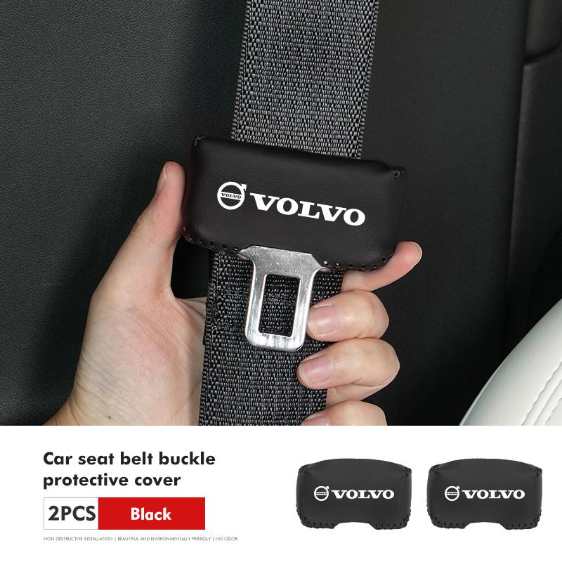For Volvo 2pcs Leather Car Seat Belt Protective Buckle Anti-Scratch Cover S60 S80 S90 C30 XC40 XC60 XC70 XC90 V40 V60 V90 T6