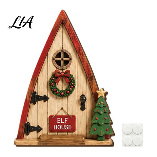 Christmas Tree Decorations Fairy Door Wall Decoration, Solid Wood with Adhesive Backing Design, Miniature Tiny for Trunks And Frames Decor Indoor
