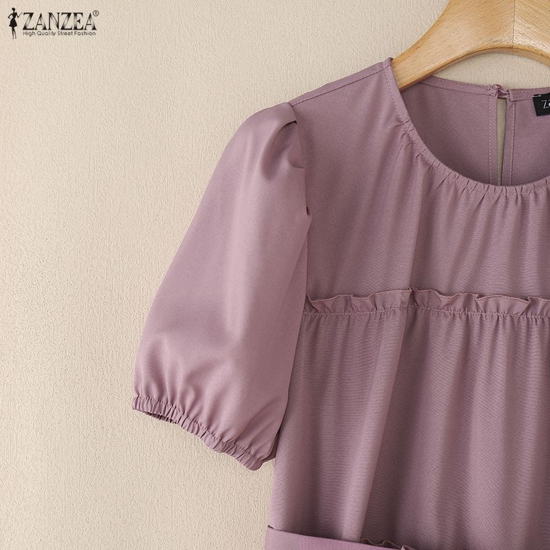 ZANZEA Женское повседневное летнее платье с круглым вырезом и коротким рукавом