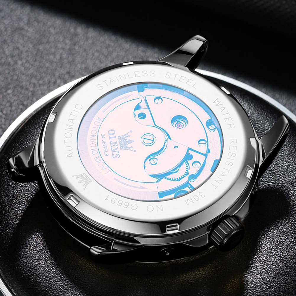 OLEVS механические автоматические часы с фазами Луны стильные скелетонированные водонепроницаемые популярные светящиеся часы для мужчин синие золотые мужские и