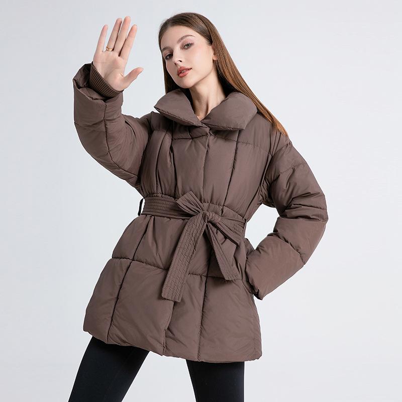 Winter New Cotton-padded Clothes, Stand-up Collar Belt, Thin Women's Loose and Versatile Cotton-padded Jacket