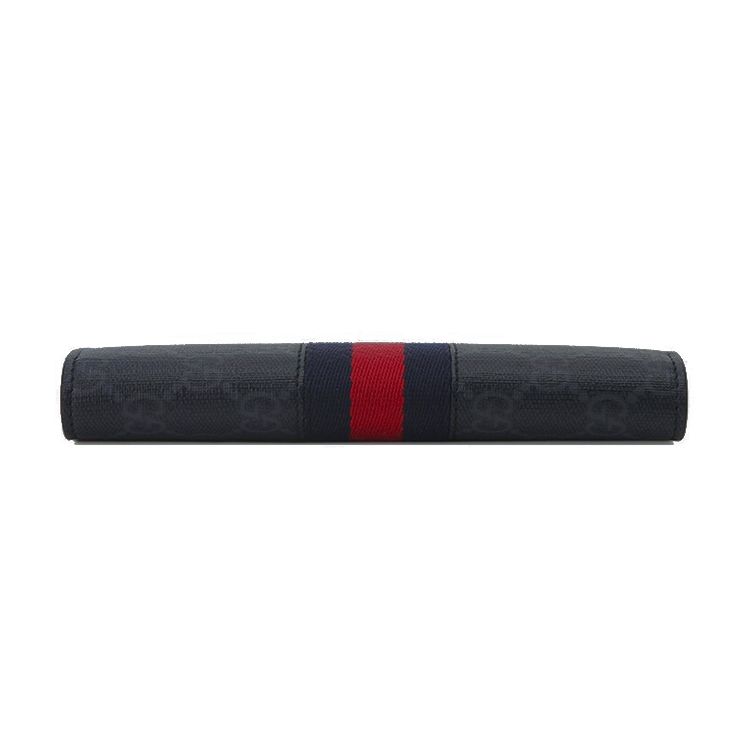 Gucci Винтажный Логотип Полоска Длинный Двойной Складной Холст и Кожа Кошелек Мужской Кошелек Черный Серый 408836-KHN4N-1095