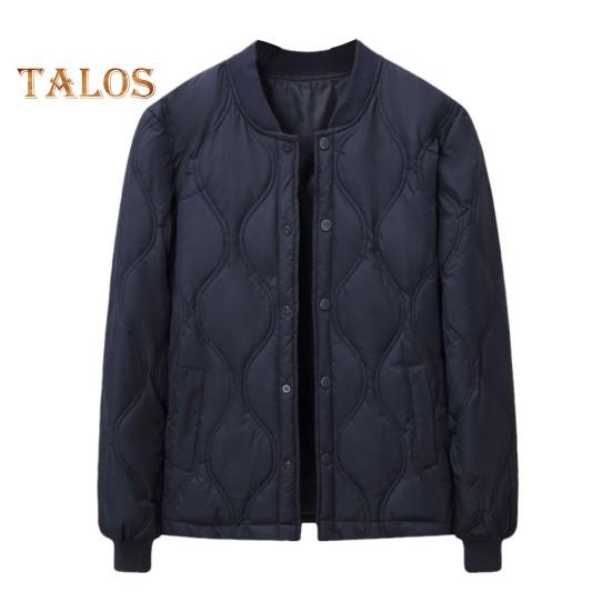 Мужское пуховое пальто с воротником-стойкой, длинными рукавами, застежкой на пуговицы, однотонная куртка с боковыми карманами, стеганая верхняя одежда для отдыха на открытом воздухе