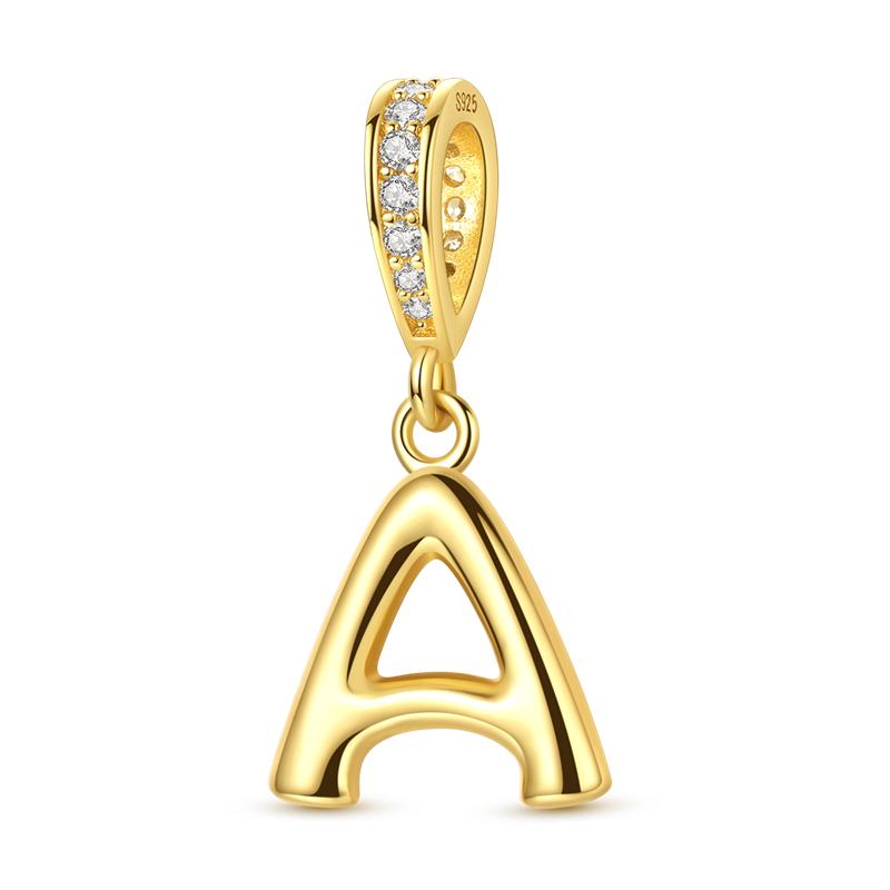 925 Silver Golden Series Charms Bead with CZ Zircon Whale Butterfly Sun Pendant for DIY Fashion Jewelry Bracelet