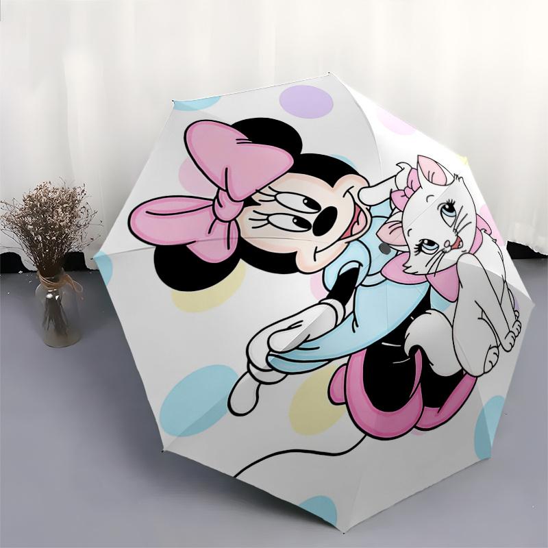 Minnie Mouse,Aristocats Automatic Folding Umbrella - Simple 8-Rib Design, Bright Cartoon Pattern, Durable Iron Frame, Suitable For Travel, O