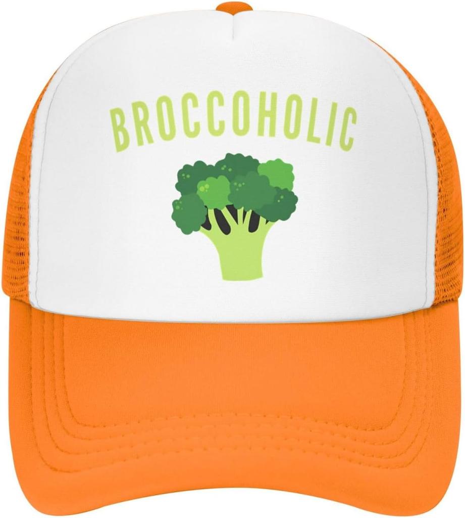 Vegan Broccoli Broccoholic Funny Adjustable Mesh Trucker Hat for Adults Unisex Classic Hats Fishing Caps Black