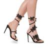Luxury Rhinestones Flowers Women Gladiator Sandals Sexy Snake Twine Ankle Strap High heels Summer Wedding Prom Shoes Sandalias