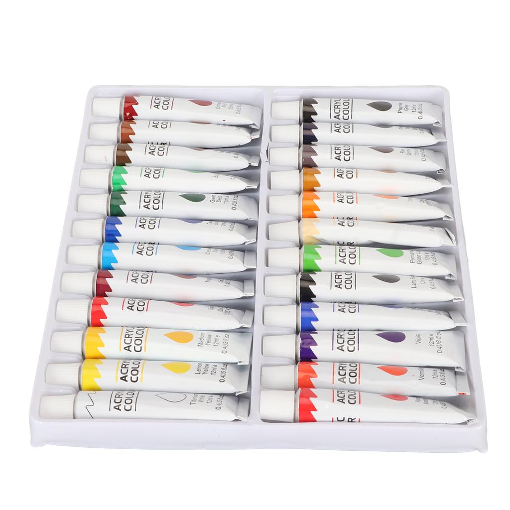 Набор из 24 тюбиков гуаши по 12 мл каждый, водостойкая, сильная кроющая способность, набор акриловых красок с цветом
