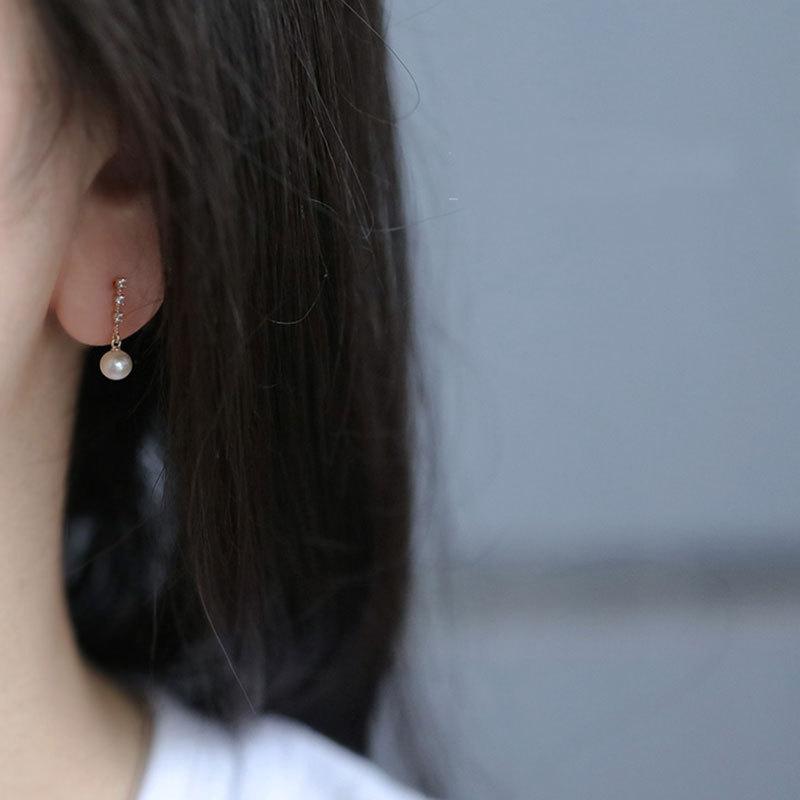 Серьги с 3-мя столбиками и бриллиантами в жемчужной оправе, серьги с жемчугом, серьги в стиле темперамент, серьги в нежном стиле французского ретро