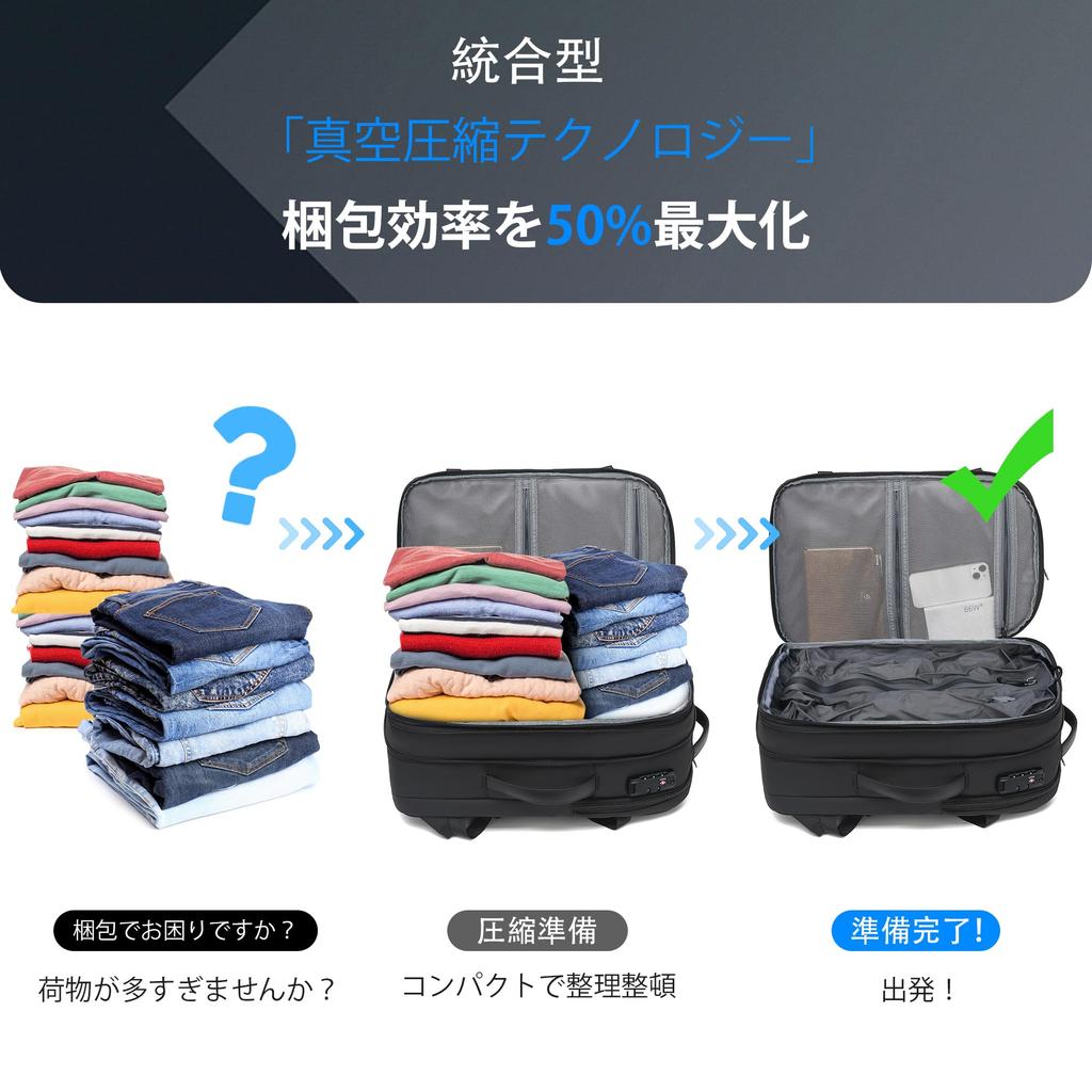 60 л Расширяемый вакуумно-герметичный компрессионный дорожный рюкзак, подходит для ноутбуков до 17,3 дюймов, водонепроницаемый, с замком TSA, ручная кладь, включает вакуумный насос, серый