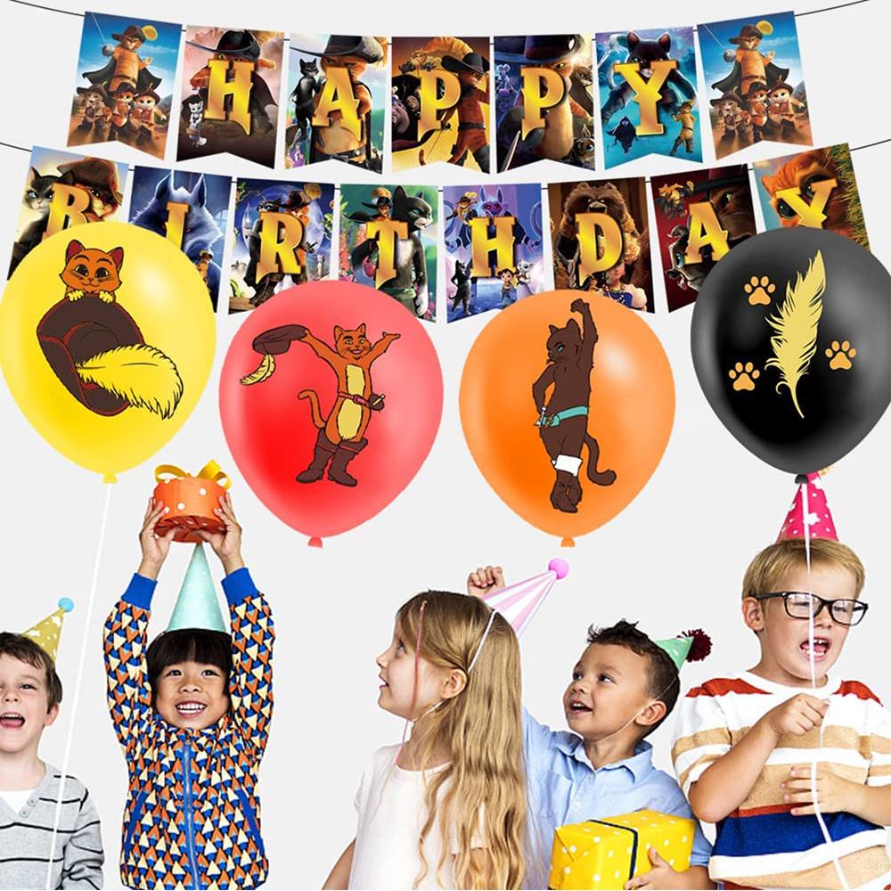 30 шт., товары для вечеринок «Кот в сапогах», включая баннер с воздушными шарами для торта