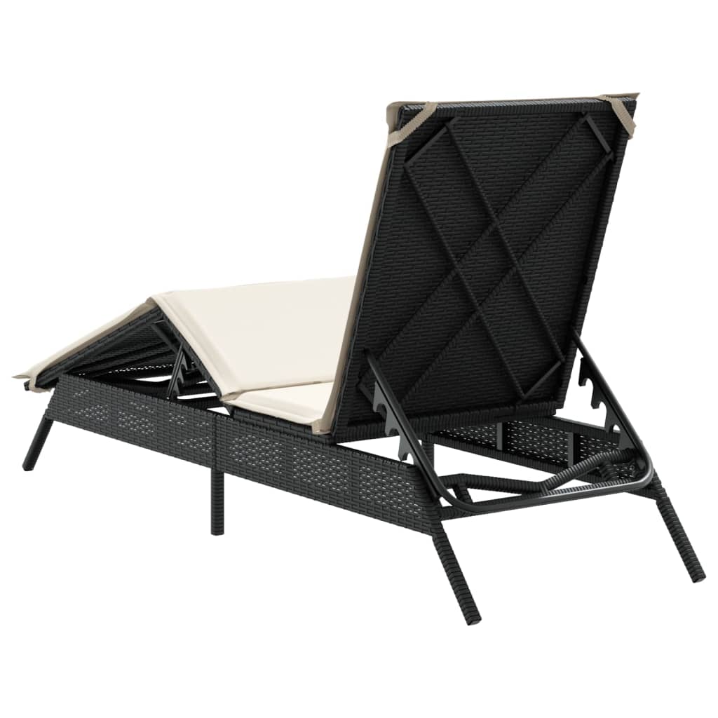 Black Sun Lounger with Cushion Poly Rattan