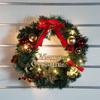 Christmas Wreath Handmade Ring With Lights 30/40cm Bells Bows DIY Door Hanging Decoration