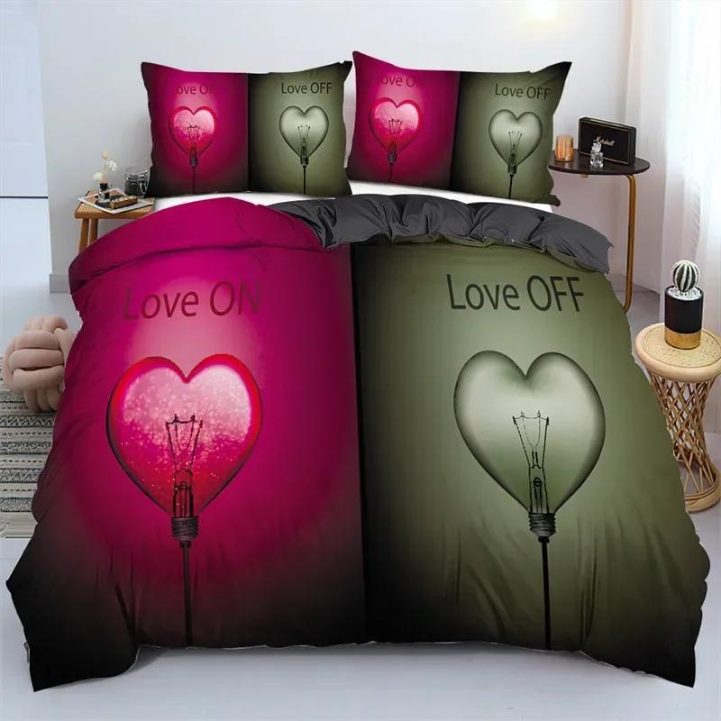 Luxury New 3D Print Love Heart Duvet Cover Microfiber Luxury Romantic Theme Bedding Set King Queen For Couple Valentine'S Day