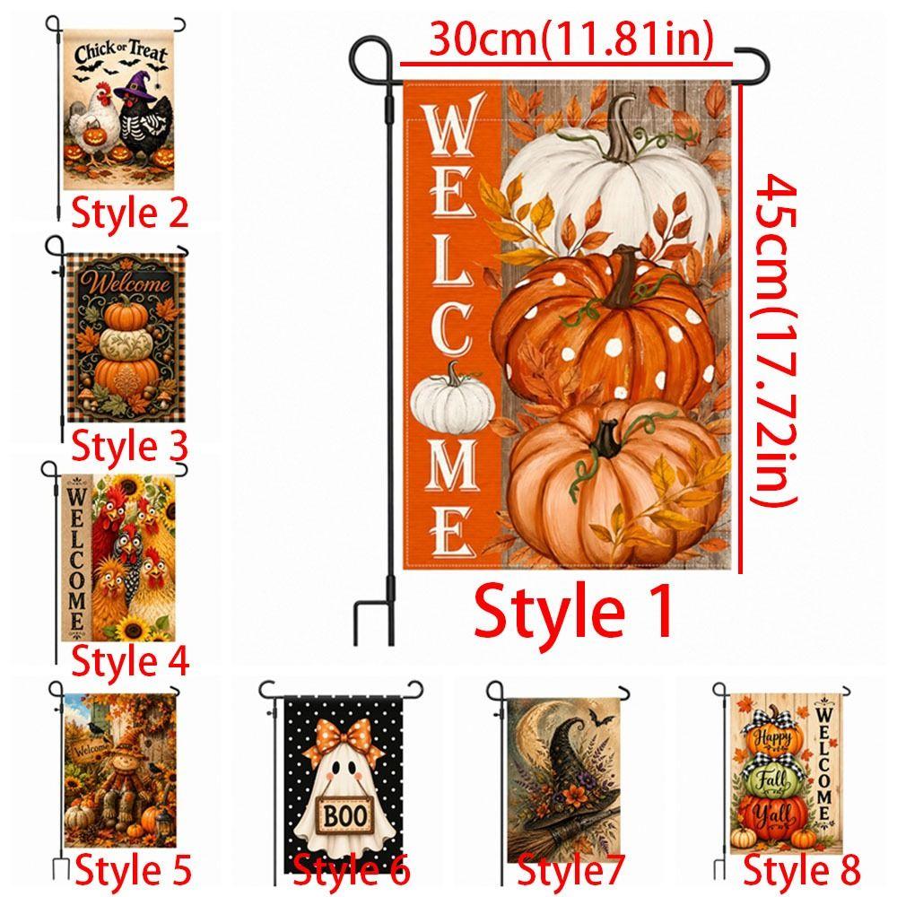 Linen Halloween Fall Pumpkin Garden Flag Rustic Style Ghost Welcome Flag  Porch