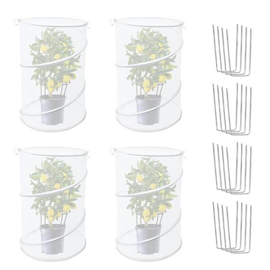 4Pcs Plant Covers Tent with 16 Stakes Mesh Plant Guard Cover Net Mini Greenhouse Outdoor Garden Plant Protectors Cage