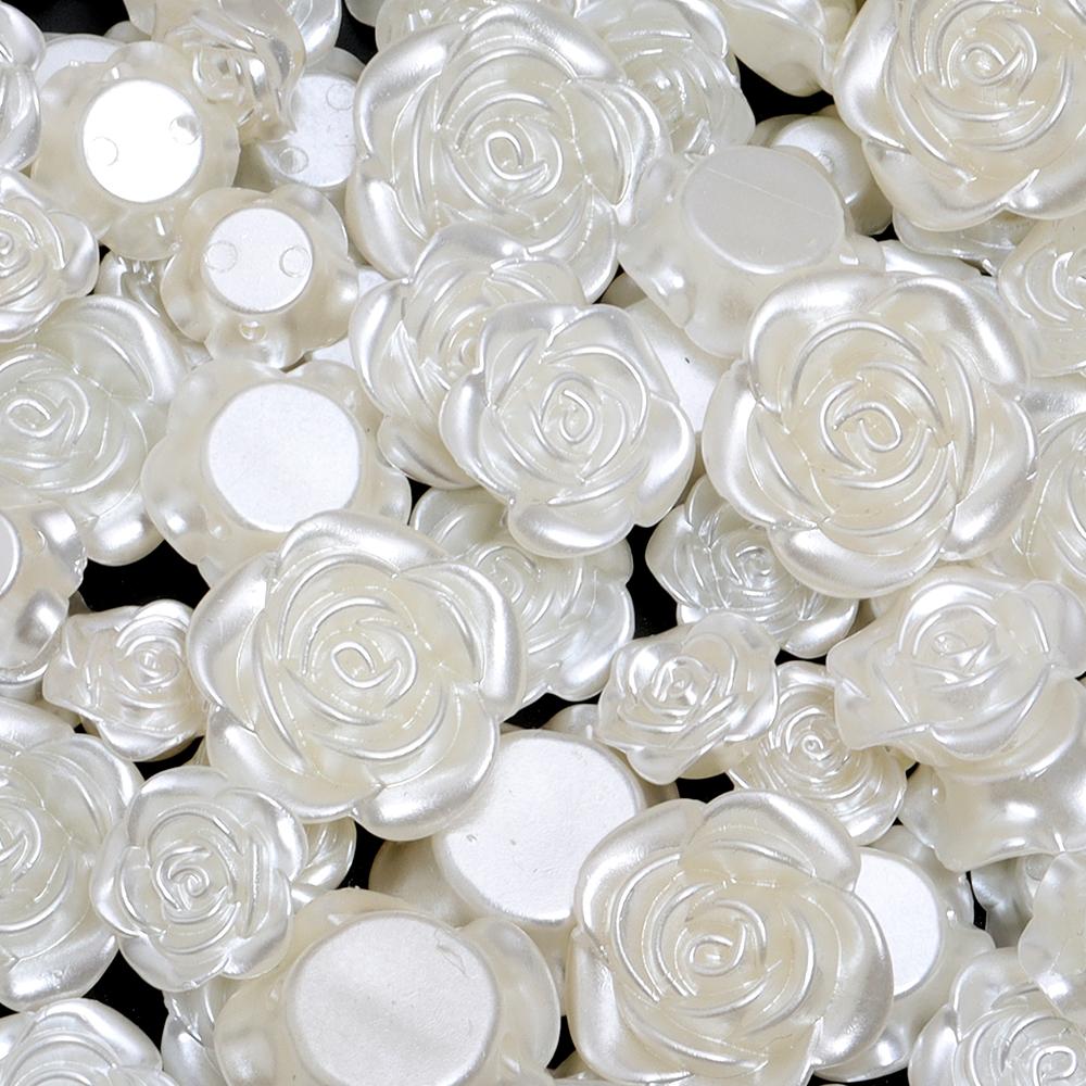 50-100pcs/lot ABS Imitation Pearl Rose Flower Beads Flatback Loose Beads For Jewelry Making DIY Bracelet Earrings Accessories