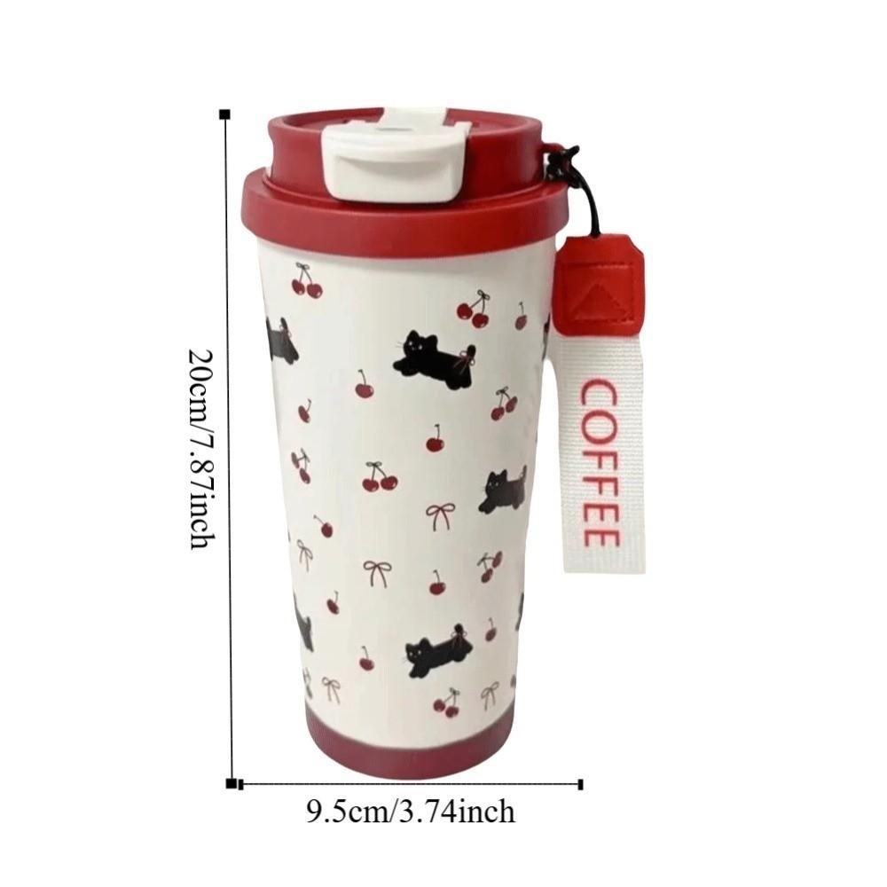Cartoon Cat Pattern Coffee Cup Leak-Proof Straw Cup Portable Insulated Cup Office