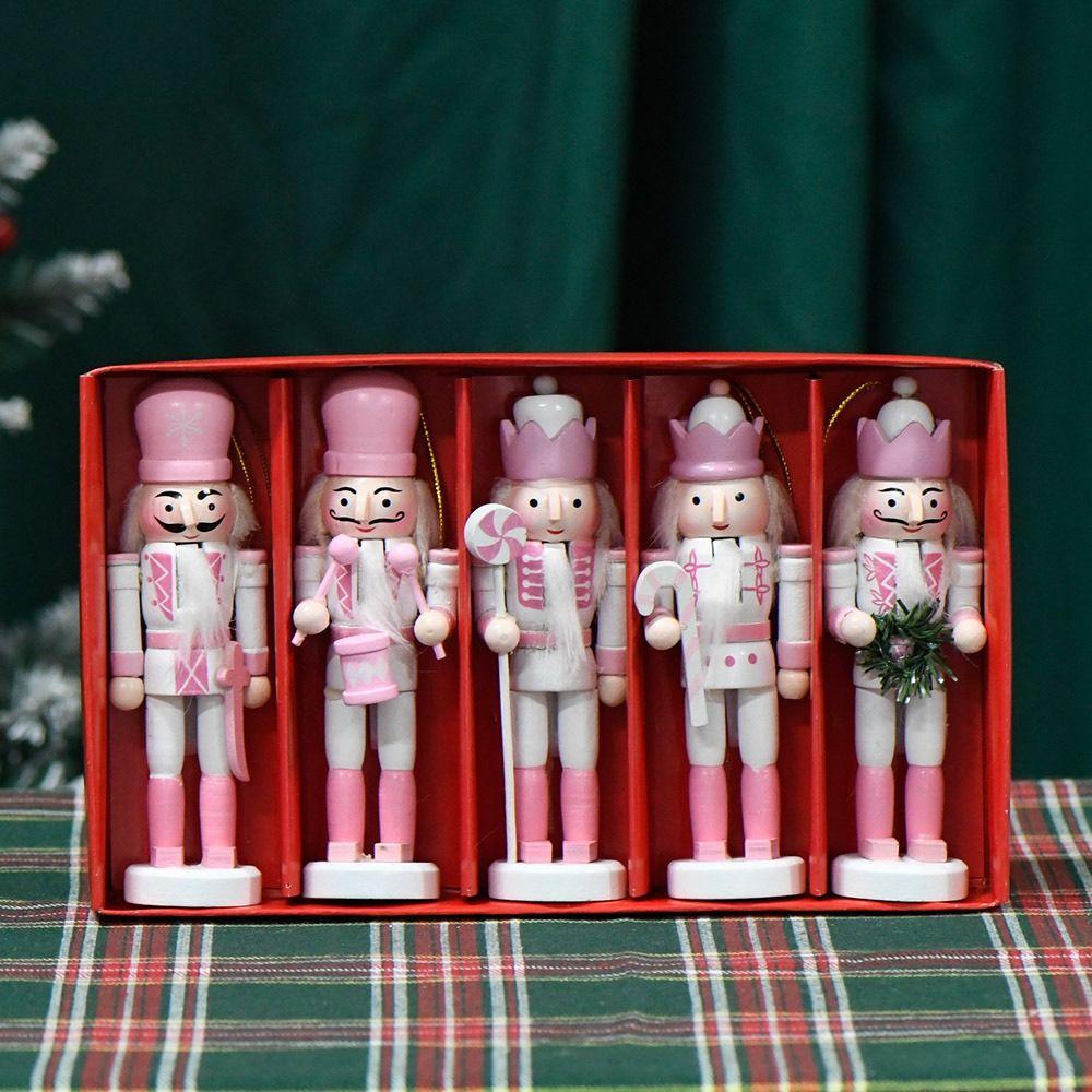 5PCS Vintage Soldier Doll Macarone Powder Handcraft Figurine Christmas Nutcracker Office Decor