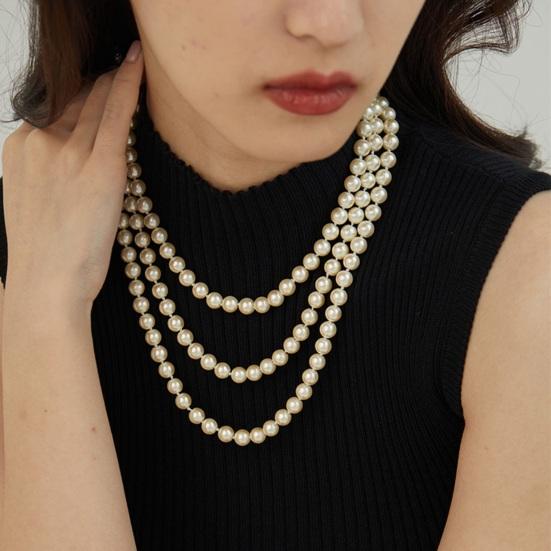 Элегантное женское ожерелье-свитер из искусственного жемчуга, двухслойное длинное ожерелье, простая универсальная цепочка для свитера